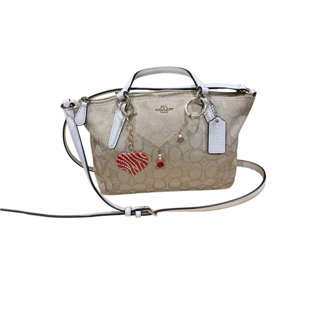 Coach Beige Signature Satchel Bag With Hand Crafted Purse Chain Necklace - Picture 11 of 11